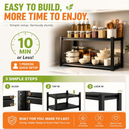 22"H x14"W Bakers Rack, 2-Tier Adjustable Kitchen Storage Rack, Highly Stable Metal Microwave Stand with Storage, 400lbs Per Tier Corner Display Shelf, Suitable for Kitchen Pantry Dinning Room, Black - size: 2T-22"H*14"W*12"D