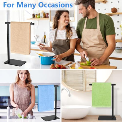 Hand Towel Holder, Stainless Steel Towel Holder Stand for Bathroom, L-Shaped Hand Towel Rack Standing for Vanity Kitchen Countertop, Black