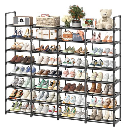 Simple Trending 8-Tier Shoe Rack Large Capacity 64 Pairs Tall Shoe Shelf, Sturdy Metal Shoe Organizer for Entryway, Closet, Bedroom, Black - size: 8 Tiers, Black