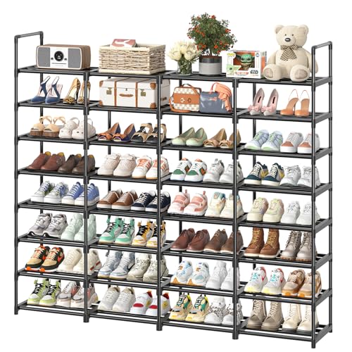 Simple Trending 8-Tier Shoe Rack Large Capacity 64 Pairs Tall Shoe Shelf, Sturdy Metal Shoe Organizer for Entryway, Closet, Bedroom, Black - size: 8 Tiers, Black