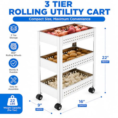 3-Tier Rolling Utility Cart with Wheel, Stainless Steel Storage Trolley Organizer for Kitchen, Bathroom, Portable Multi Purpose Storage Rack Shelf, Movable Laundry Organizer Cart (Silver) - size: 3 - Tier