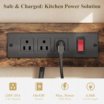 SNTD 6-Tier Bakers Rack with Power Outlets, 36 x 14.6 x 72 in, Rustic Brown | Large Capacity for Small Appliances, Stable Metal Frame with Wood Shelves, Pull-Out Basket, 14 Hooks - color: Rustic Brown