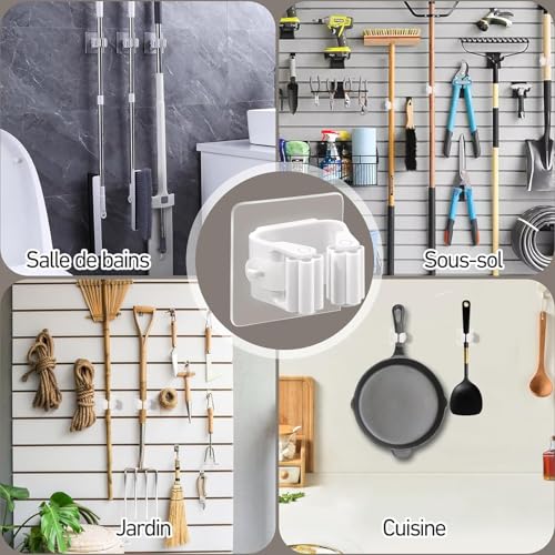 Command-Style Broom Holder Wall Mount – No Drill Adhesive Mop Holder for Bathroom & Kitchen Storage (2)