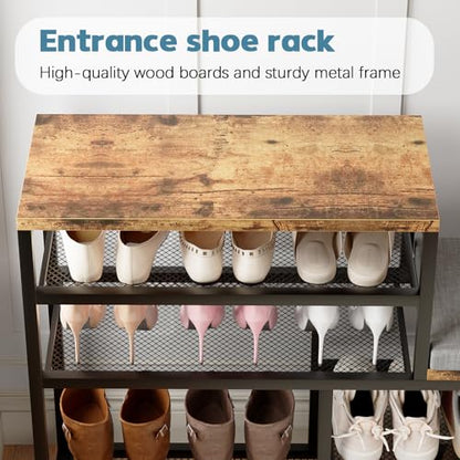 Shoe Rack,Freestanding Hidden Shoe Storage Organizer for Entryway, Shoe Bench Shelves for High Boot with Seat Cushion,Wood Shoe Rack Cabinet for Front Door Entrance Closet, Hallway, 5 Tier,Brown - size: 5 Tier with Seat