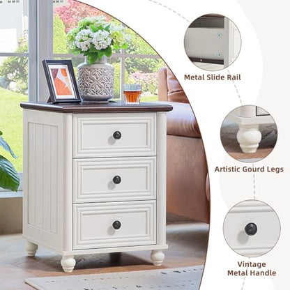 RWYHG 18" Nightstands Set of 2 with Charging Station & 3 Drawers | Farmhouse Modern Night Stand, Bedside Table with Metal Handle, White Bed Side End Tables for Bedroom Living Room - color: Elegant White, size: 18"D x 18"W x 24"H (3 Drawers)