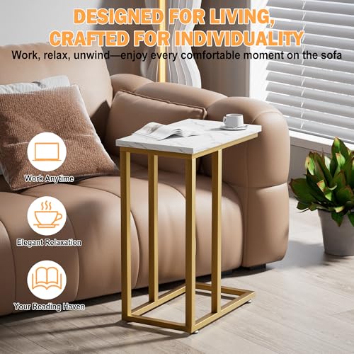VECELO Universal C-Shaped Side Table, Multi-Functional Snack & TV Tray for Living Room, Bedroom, Gold (2 Set) - color: Gold, size: 2 Set