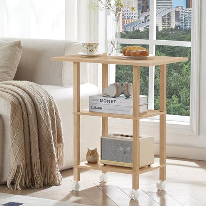 YUFAM 3 Tier Home Printer Stand with Storage, Natural | Wooden Mobile Printer Table Shelf, Rolling Printer Cart Shelf with Lockable Wheels fit Fax Machine, Scanner - color: Wood, size: 15.75"D×23.65"W×25.7"H