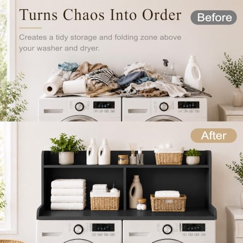 Royxen Laundry Countertop with 20“ Shelf Universal Fit, Washer and Dryer Countertop with Storage Space, Black - color: Black