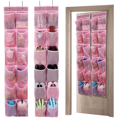 GOMAJI Over the Door Hanging Shoe Organizer, 12 Large Pockets, 2-Pack - color: Pink