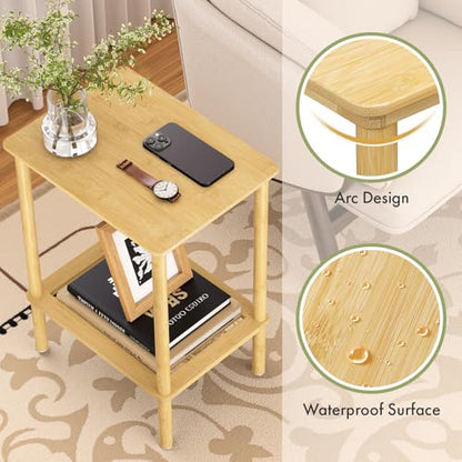 2 Tier Bamboo Narrow End Table, No Tool Assembly Bedroom Bedside Table, Small Space Nightstand, Bathroom Storage, Sofa Side Table, Entryway Table - color: Natural, size: 2 Tier