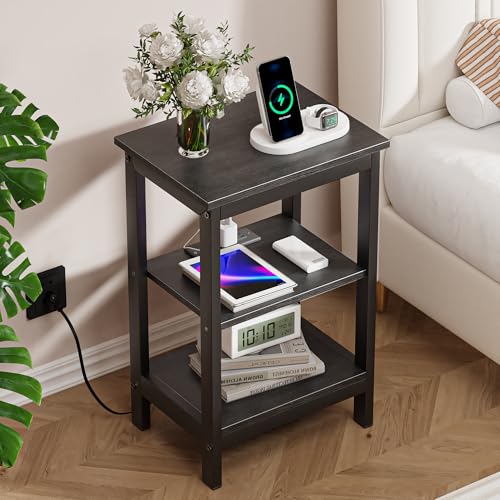 VECELO Side/End Storage with Shelf Versatile Nightstands Lamp Table Living Room Bedroom Furniture, Shelves, Classic Black - color: Classic Black, size: 2 Pack