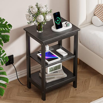 VECELO Side/End Storage with Shelf Versatile Nightstands Lamp Table Living Room Bedroom Furniture, Shelves, Classic Black - color: Classic Black, size: 2 Pack