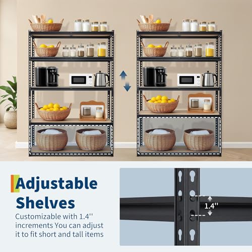 Storage Shelving Unit, 5-Tier Adjustable Metal Storage Shelves, 48" L x 18" W x 72" H Heavy Duty Garage Storage Shelves for Kitchen Pantry Basement Bathroom Laundry - size: 48" L x 18" W x 72" H