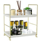 2-Tier Makeup Perfume Counter Organizer, Bathroom Countertop Shelf Vanity Bedroom Storage Tray,Kitchen Spice Rack Standing Shelf(Gold,White) - size: Square