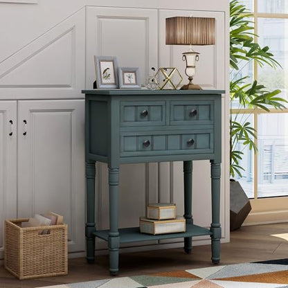 24'' Entryway Table, Small Console Table with Storage Drawers and Shelf, Hallway Table for Entryway Hallway Foyer, Farmhouse Solid Wood Frame (Navy) - color: Navy