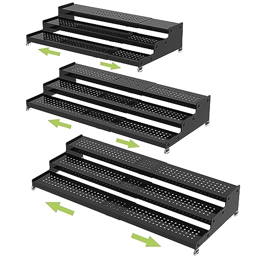 Jojocross Metal Spice Rack Organizer for Cabinet, 3 Tier Expandable Spice Storage Shelf, Great for Kitchen Cabinets, Cupboard,Pantry and Countertop More,Metal Plate with Hole(3PACKS/Black) - color: Black, size: 3 Packs, 9.45" D x 12.8" ~ 24" L x 3.56" H