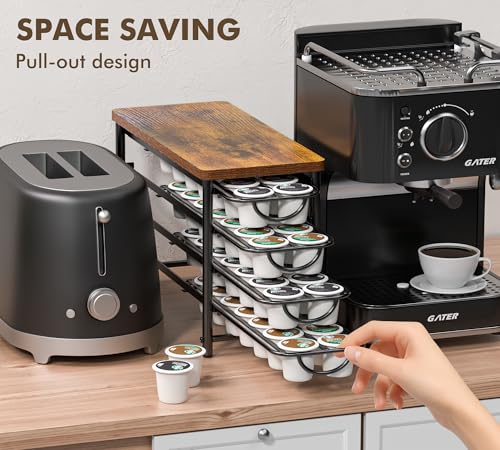 HFHOME Coffee Pod Holder with Wooden Top, Compatible with K-Cups, 4-Tier Coffee Capsule Storage Drawer, 56 Capacity Pods Organizer for Kitchen Counter, Home, Office, Black - color: Black-56 Pod