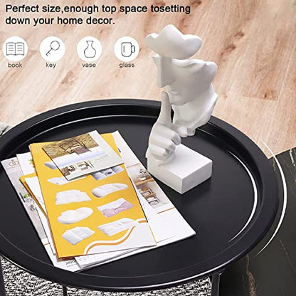 Garden 4 you End Table 2 PCS Metal Side Table Black Round Folding Tray Cyan Sofa Small Accent Fold-able Table, Round End Table Tray, Next to Sofa Table, Snack Table for Living Room and Bed Room - color: Black