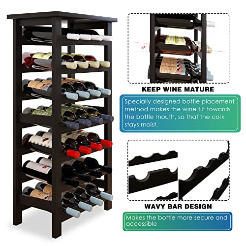 SMIBUY Bamboo Wine Rack, 28 Bottles Display Holder with Table Top, 7-Tier Free Standing Storage Shelves for Kitchen, Pantry, Cellar, Bar (Black) - color: Black
