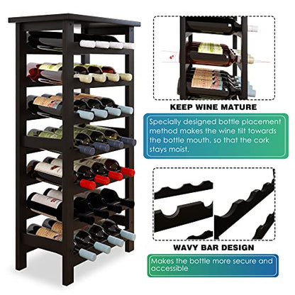 SMIBUY Bamboo Wine Rack, 28 Bottles Display Holder with Table Top, 7-Tier Free Standing Storage Shelves for Kitchen, Pantry, Cellar, Bar (Black) - color: Black