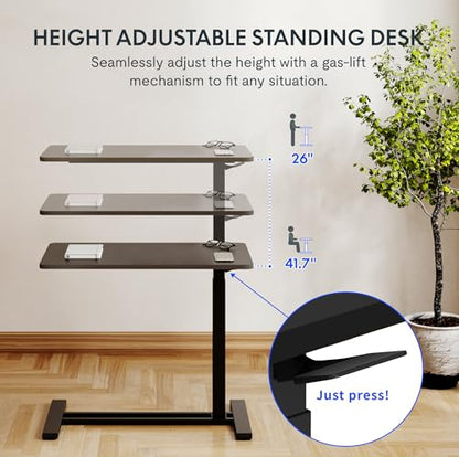FLEXISPOT Height Adjustable C Table with Wheels, Mobile Snack Side End Table Sofa Couch Bedside Table Laptop Rolling Cart TV Tray Night Stand Small Space Side Table,(27.6" W x 15.7" D,Black) - color: Black, size: Medium