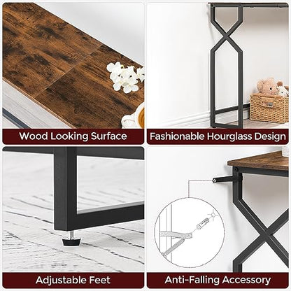 MAHANCRIS 44.9" Sofa Table, 9.4" Narrow Console Table with Charging Station, Couch Table Behind Sofa with Outlet, Entryway Table with Display Shelf, Living Room, Rustic Brown CTHR113E01 - color: Rustic Brown + Black