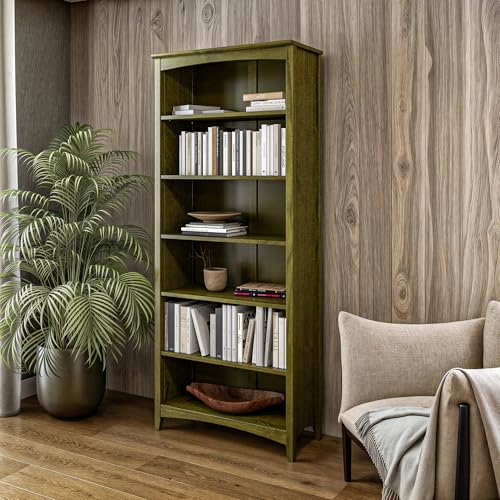 Camaflexi Shaker Style 6 Shelf Bookcase/Solid Wood / 72" High/Adjustable Shelving/Closed Back/Display Bookshelf for Living Room, Bedroom, Home and Office, Olive Grove Green - color: Olive Grove Green, size: 72"