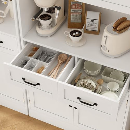 HOSTACK 71" Tall Kitchen Pantry Storage Cabinet, Wood Kitchen Hutch, White | Modern Pantry Cabinet with Microwave Stand, Hutch Cabinet with Countertop & Drawers, Storage Cabinet for Living Room - color: White