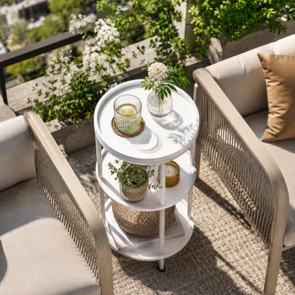 Small Round Side Table with Tray Top (Patented Design), 11.8" Narrow End Table for Small Spaces, 3-Tier Modern White Nightstand, Original Accent Furniture for Living Room Bedroom (Classic, White) - color: White, style: Classic