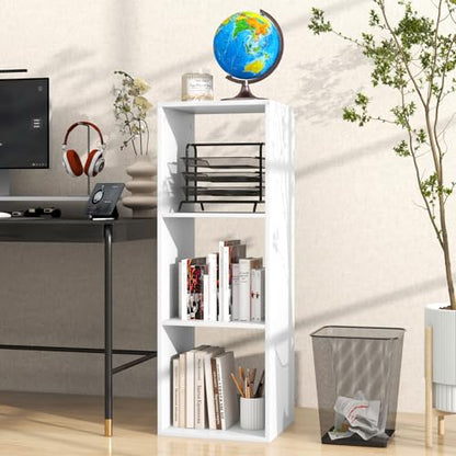 3 Cube Storage Organizer, 3 Tier Floor Standing Bookcase, Small Bookshelf for Small Spaces, Wooden Open Display Shelf for Living Room, Bedroom, Study, White Bookshelf with Open Back - size: 3 Cubes