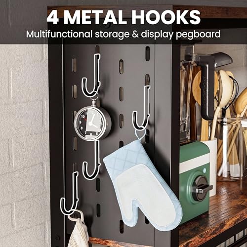 IRONCK Bakers Rack with Power Outlet, 45.5" W Kitchen Racks and Shelves | Chic Rustic Wood & Iron Frame. Ultimate Space Saver for Small Apartment Kitchens, Dining Beverage Bars, and Coffee Corners