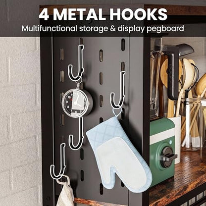 IRONCK Bakers Rack with Power Outlet, 45.5" W Kitchen Racks and Shelves | Chic Rustic Wood & Iron Frame. Ultimate Space Saver for Small Apartment Kitchens, Dining Beverage Bars, and Coffee Corners