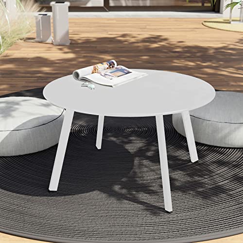 Grand patio 28-inch Outdoor Steel Coffee Table, Round Patio Side Table, Great for Backyard Patio Deck, White - color: White, style: 1 PC