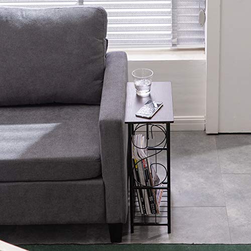 Side Coffee End Table,Multifunctional Bathroom Table,Bathroom Free Standing Floor Storage Side Corner Table Shelf with Toilet Paper Holder Stand and Magazine Rack,Metal Frame & Wood Top,Dark Brown