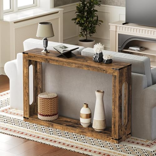 Farmhouse Console Table, 47.2 Inches Wooden Sofa Table, Behind Couch Table with Storage, Industrial Hallway Accent Table for Living Room, Entryway, Hallway, Rustic Brown CT24BR
