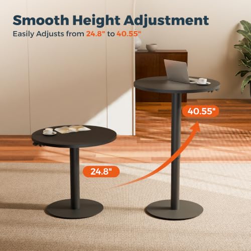 24" Pneumatic Height Adjustable Round Side Table, Gas Lift Pedestal Drink End Table, Small Accent Nightstand for Living Room Sofa Couch, Black - color: Black, size: 23.62"
