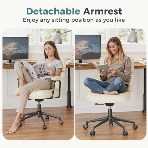 OLIXIS Ergonomic Home Office Desk Chair, PU Leather Computer Chair with Lumbar Support Adjustable Height Rolling Swivel Executive Task Armrests, Off-White - color: Off White