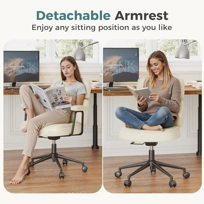 OLIXIS Ergonomic Home Office Desk Chair, PU Leather Computer Chair with Lumbar Support Adjustable Height Rolling Swivel Executive Task Armrests, Off-White - color: Off White