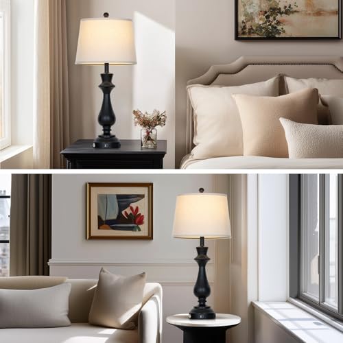 Touch Lamps for Night Stand - 29.5" Tall Bedside Lamp with USB C+A, 3 Way Dimmable Bedroom Lamps, Black Metal Table Lamps for Living Room,Single Black - color: Black-1P