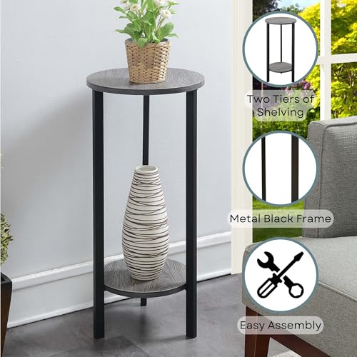 Convenience Concepts Graystone 2 Tier Tall Plant Stand 31" - Industrial Stand for Plants, Vases, and Antiques, Urban Modern Design for the Living Room, Hallway, Entryway, Weathered Gray/Black - color: Weathered Gray/Black