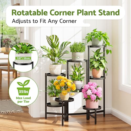 8 Tier Black Heavy Duty Adjustable Plant Shelf 7.9 Inch Tray for Patio - color: BlackDisk, size: 7-tiers