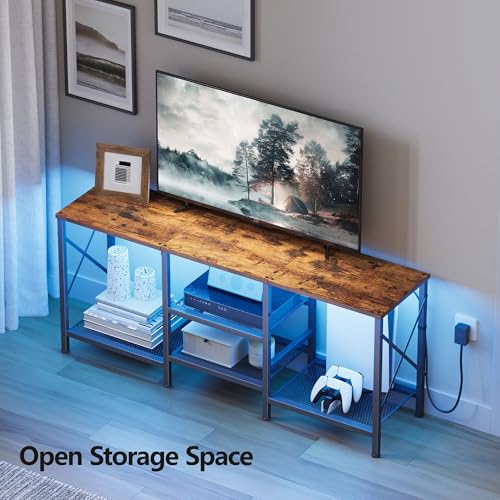 JARHETUN TV Stand with LED Lights for 55 Inch TV, Entertainment Center with 3-Tier Open Shelves, TV Console Table for Living Room, Bedroom, Rustic Brown - color: Rustic Brown With Led Light