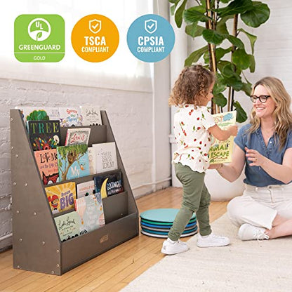 ECR4Kids Streamline Double-Sided Book Display, Classroom Bookshelf, Grey Wash | Independent book browsing, 5 deep shelves, 4 rear shelves for extra storage, durable birch, GREENGUARD Gold Certified - color: Grey Wash