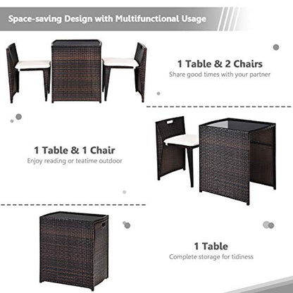 Giantex 3 PCS Cushioned Outdoor Wicker Patio Set Convention Bistro Set with Patio Sofa Chairs Garden Lawn Space Saving Conversation Furniture No Assembly (Light Brown) - color: Light Brown