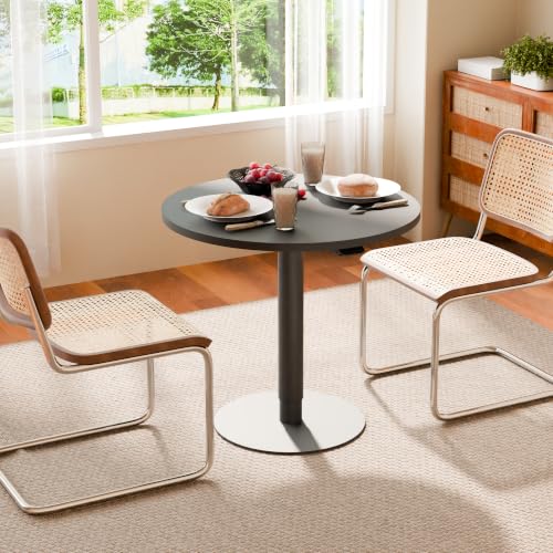 24" Pneumatic Height Adjustable Round Side Table, Gas Lift Pedestal Drink End Table, Small Accent Nightstand for Living Room Sofa Couch, Black - color: Black, size: 23.62"