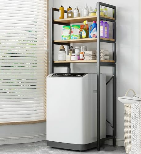 Over The Washer and Dryer Storage Shelf, Freestanding Storage Rack with 3-Tier Open Shelves Space Saving Organizer for Laundry Room Bathroom Kitchen - color: Black
