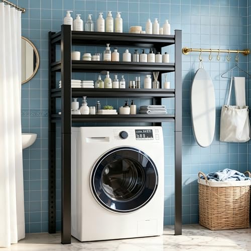 Over The Washer and Dryer Storage Shelf, Height-Adjustable 5-Tier Metal Organizer Rack for Washer Dryer, Space Saving Laundry Room Organizer Rack, (63" Hx 39" W x20 D) - size: 63"Hx 39"W x20"D
