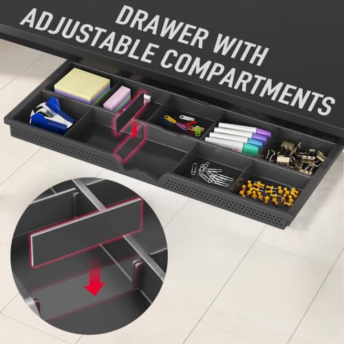 SHW 46-Inch Home Office Computer Desk w/Side Shelf & Drawer, Black | w/ Reversible Adjustable Shelf | Drawer with adjustable compartments - color: Black