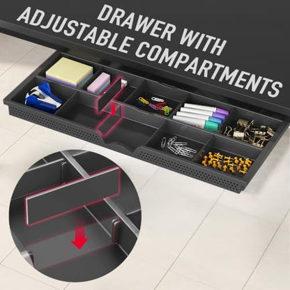 SHW 46-Inch Home Office Computer Desk w/Side Shelf & Drawer, Black | w/ Reversible Adjustable Shelf | Drawer with adjustable compartments - color: Black
