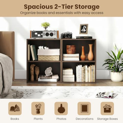 Giantex 2-Cube Bookshelf, 2-Layer Storage Shelf Bookcase | Display Shelf with Open Storage Space for Living Room, Home Office, Multi-Functional Furniture Display Cabinet, Dark Walnut - color: Dark Walnut